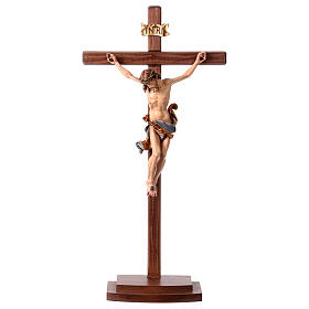 Kruzifix Mod. Leonardo bemalten Grödnertal Holz mit Basis
