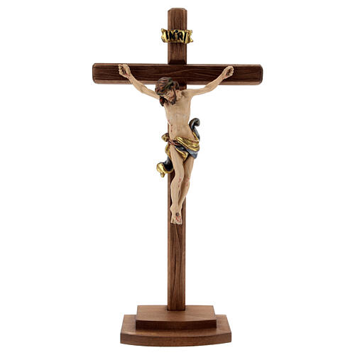 Kruzifix Mod. Siena bemalten Grödnertal Holz mit Basis antikisiert 1
