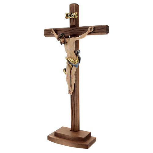 Kruzifix Mod. Siena bemalten Grödnertal Holz mit Basis antikisiert 3