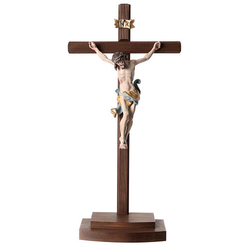 Kruzifix Mod. Siena bemalten Grödnertal Holz mit Basis antikisiert 1