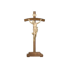 Leonardo crucifix in natural wood with curved cross and support base