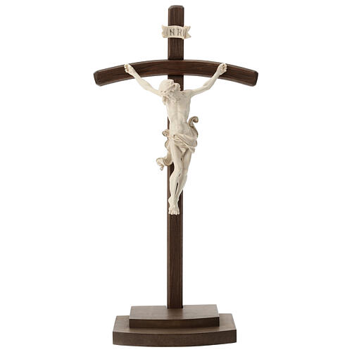 Leonardo crucifix with curved cross and base in wax and gold thread 1