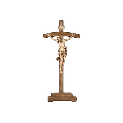 Kruzifix Mod. Siena kurven Kreuz Grödnertal Holz mit Basis braunfarbig 1