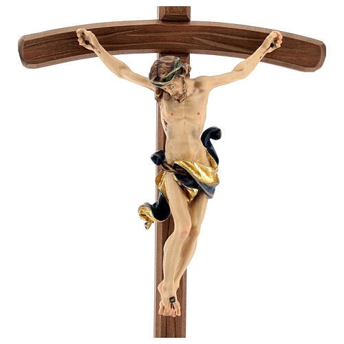 Kruzifix Mod. Siena kurven Kreuz bemalten Grödnertal Holz mit Basis 2