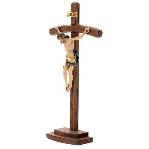 Kruzifix Mod. Siena kurven Kreuz bemalten Grödnertal Holz mit Basis 3
