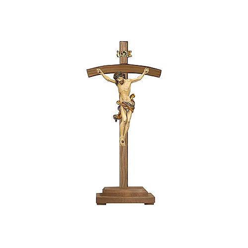 Kruzifix Mod. Siena kurven Kreuz Grödnertal Holz mit Basis antikisiert 1