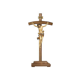 Crucifixo Leonardo ouro maciço cruz curva com base
