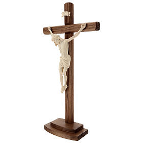 Kruzifix Mod. Siena rechten Kreuz Grödnertal Naturholz mit Basis