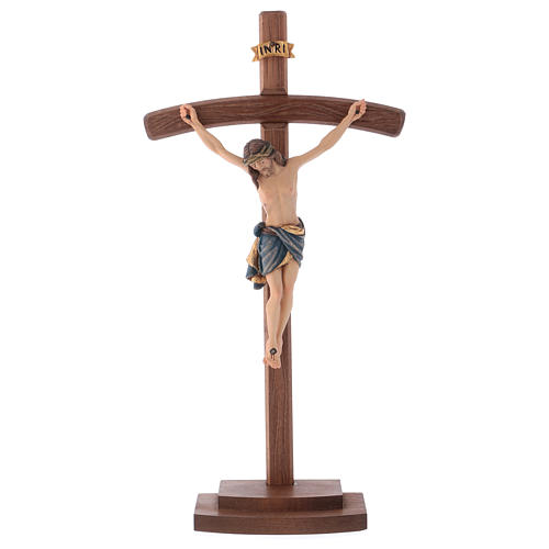 Kruzifix Mod. Siena kurven Kreuz bemalten Grödnertal Holz mit Basis 1