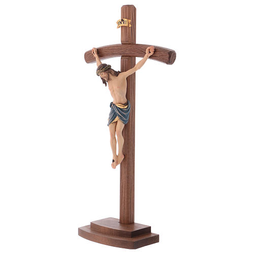 Kruzifix Mod. Siena kurven Kreuz bemalten Grödnertal Holz mit Basis 3