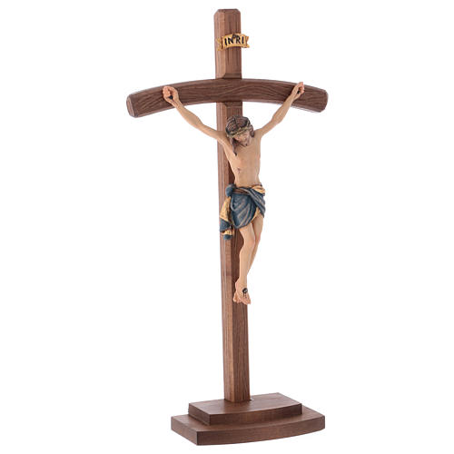 Kruzifix Mod. Siena kurven Kreuz bemalten Grödnertal Holz mit Basis 4