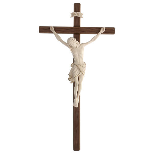 Crucifix with straight cross with Jesus Christ statue Siena model in wax and golden thread 1