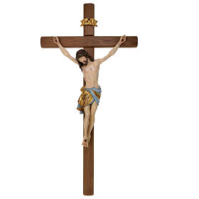 Crucifix croix droite Christ Sienne pagne or massif vieilli 124 cm