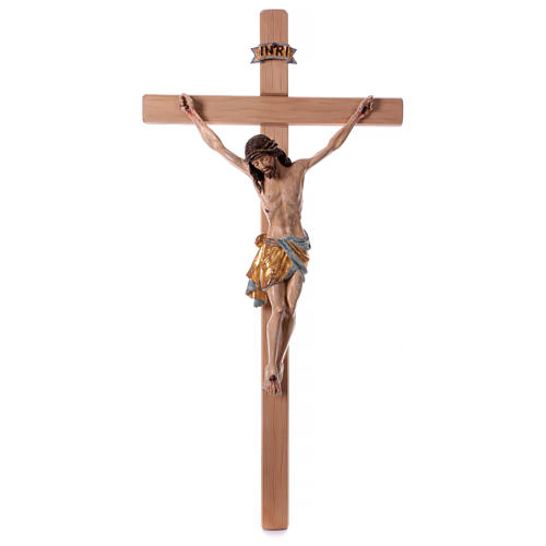 Crucifix croix droite Christ Sienne pagne or massif vieilli 124 cm 1