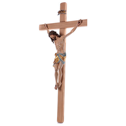 Crucifix croix droite Christ Sienne pagne or massif vieilli 124 cm 3