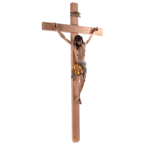 Crucifix croix droite Christ Sienne pagne or massif vieilli 124 cm 5