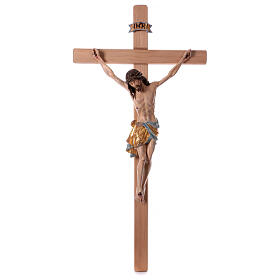 Krucyfiks prosty krzyż, Chrystus mod. Siena, szata wyk. antykowane czyste złoto, 124 cm