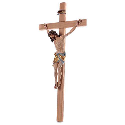 Krucyfiks prosty krzyż, Chrystus mod. Siena, szata wyk. antykowane czyste złoto, 124 cm 3