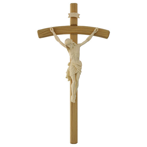 Crucifixo madeira natural Cristo Siena cruz curva 1