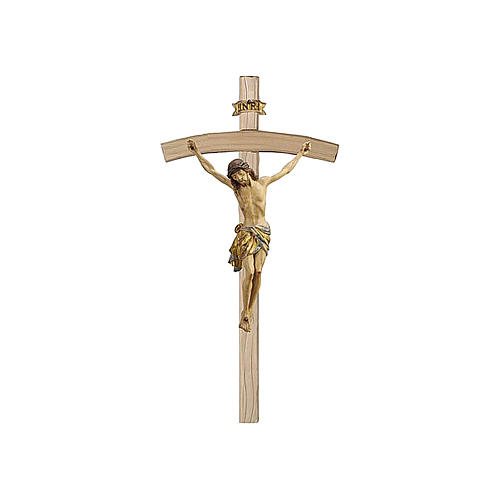 Crucifix croix courbée Christ Sienne pagne or massif vieilli 124 cm 1