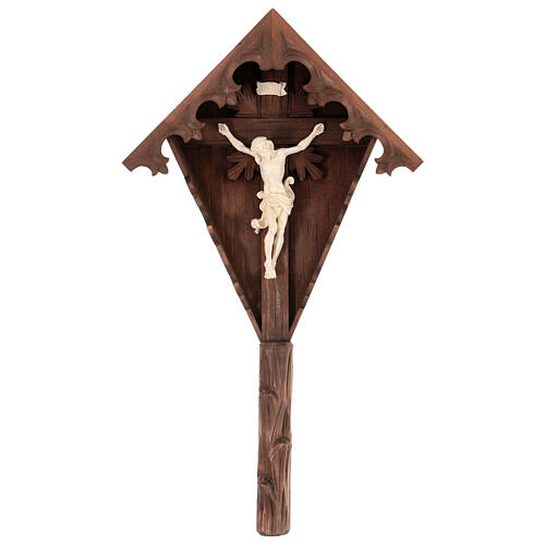 Croix de campagne sapin bruni bois naturel avec Corps Christ 1