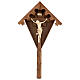Flurkreuz aus Tannenholz mit Corpus Christi aus gebeiztem Holz mit Goldfaden Grödnertal Schnitzerei s1