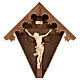 Flurkreuz aus Tannenholz mit Corpus Christi aus gebeiztem Holz mit Goldfaden Grödnertal Schnitzerei s4