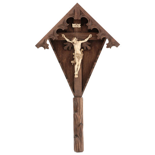 Flurkreuz aus 3-fach gebeiztem Tannenholz mit Corpus Christi 1
