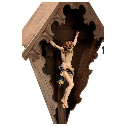 Flurkreuz aus gebeiztem Tannenholz mit farbig gefassten Corpus Christi Grödnertal Schnitzerei 7