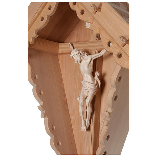 Jesus Christ on rustic cross in natural larch wood Valgardena 6