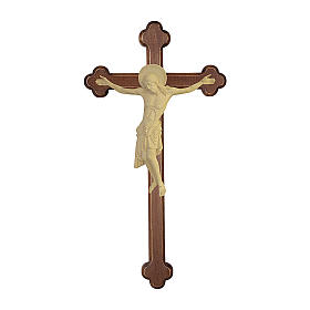 Cimabue Crucifix in natural wood with burnished baroque style cross, Val Gardena