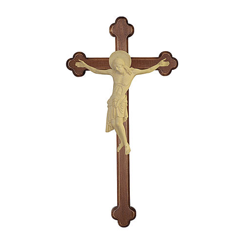 Cimabue Crucifix in natural wood with burnished baroque style cross, Val Gardena 1