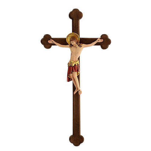 Cimabue Crucifix in wood with burnished baroque style cross, Val Gardena 1