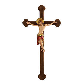 Cimabue Crucifix in wood with burnished baroque style cross, Val Gardena
