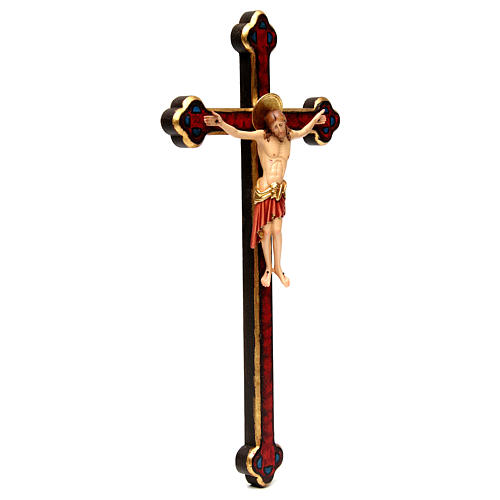 Cimabue Crucifix in wood with straight cross and golden decoration, Val Gardena 4