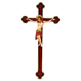 Cimabue Crucifix in wood with straight cross and golden decoration, Val Gardena