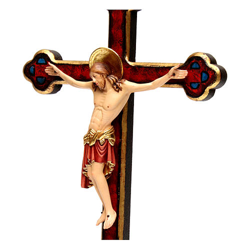 Cimabue Crucifix in wood with straight cross and golden decoration, Val Gardena 2