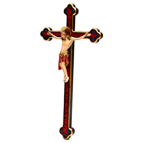 Cimabue Crucifix in wood with straight cross and golden decoration, Val Gardena 3