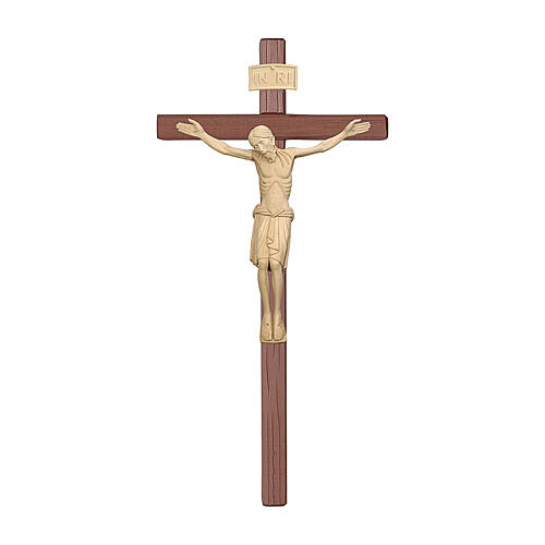 Krucyfiks San Damiano, prosty krzyż, drewno Valgardena naturalne 1