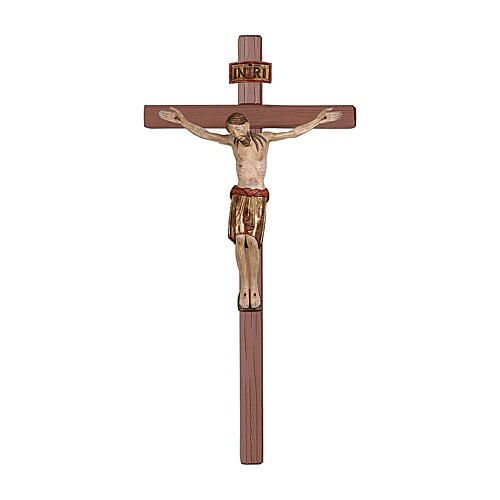 Krucyfiks San Damiano, prosty krzyż, drewno Valgardena, złota szata 1