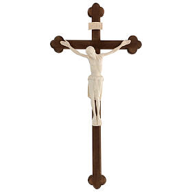 San Damiano Cross in natural wood, burnished cross baroque style, Val Gardena