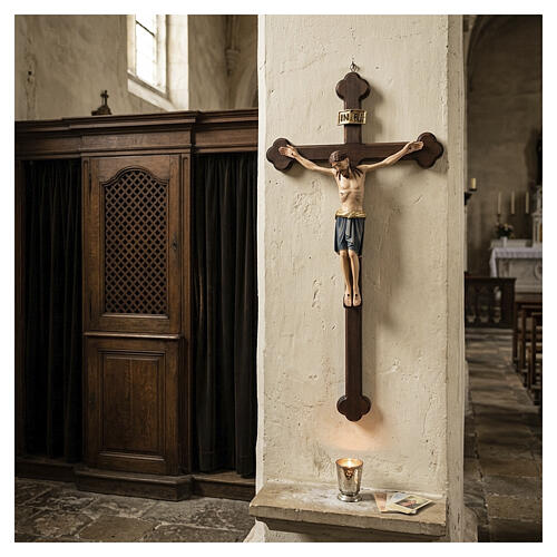 Crucifix St Damien croix baroque brunie bois Val Gardena peint 2