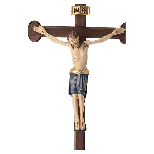 Crocifisso San Damiano croce brunita barocca legno Valgardena dipinto 6