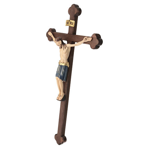 Crocifisso San Damiano croce brunita barocca legno Valgardena dipinto 7