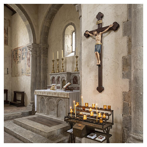 San Damiano Cross in wood, burnished cross baroque style, Val Gardena 4