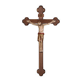 San Damiano Cross in wood with burnished cross and golden drape, baroque style, Val Gardena