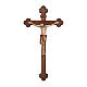 Crucifix St Damien croix baroque brunie bois Val Gardena pagne or s1