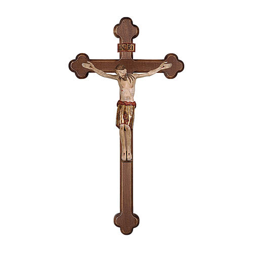 San Damiano Cross in wood with burnished cross and golden drape, baroque style, Val Gardena 1