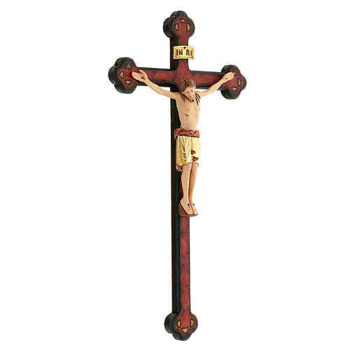Crocifisso San Damiano croce antichizzata barocca legno Valgardena dipinto 2