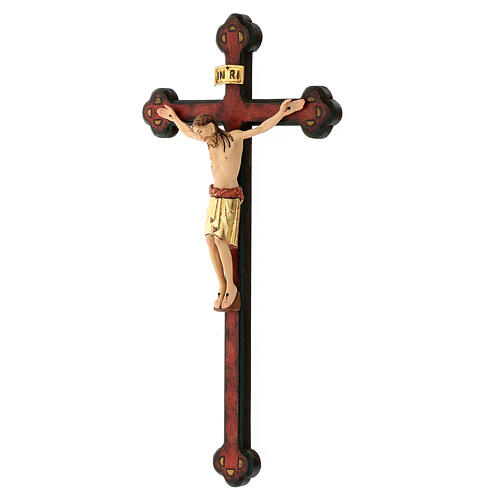 Crocifisso San Damiano croce antichizzata barocca legno Valgardena dipinto 3